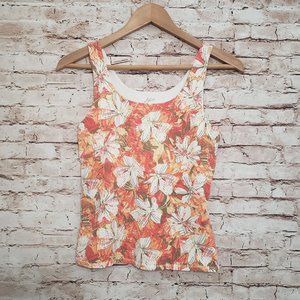 Women's J Jill Sz S Orange White Floral Tank EUC